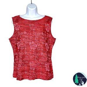 Fashion Bug Tank Top Knit Top Womens Large Floral Red Brocade Look Stretch EUC